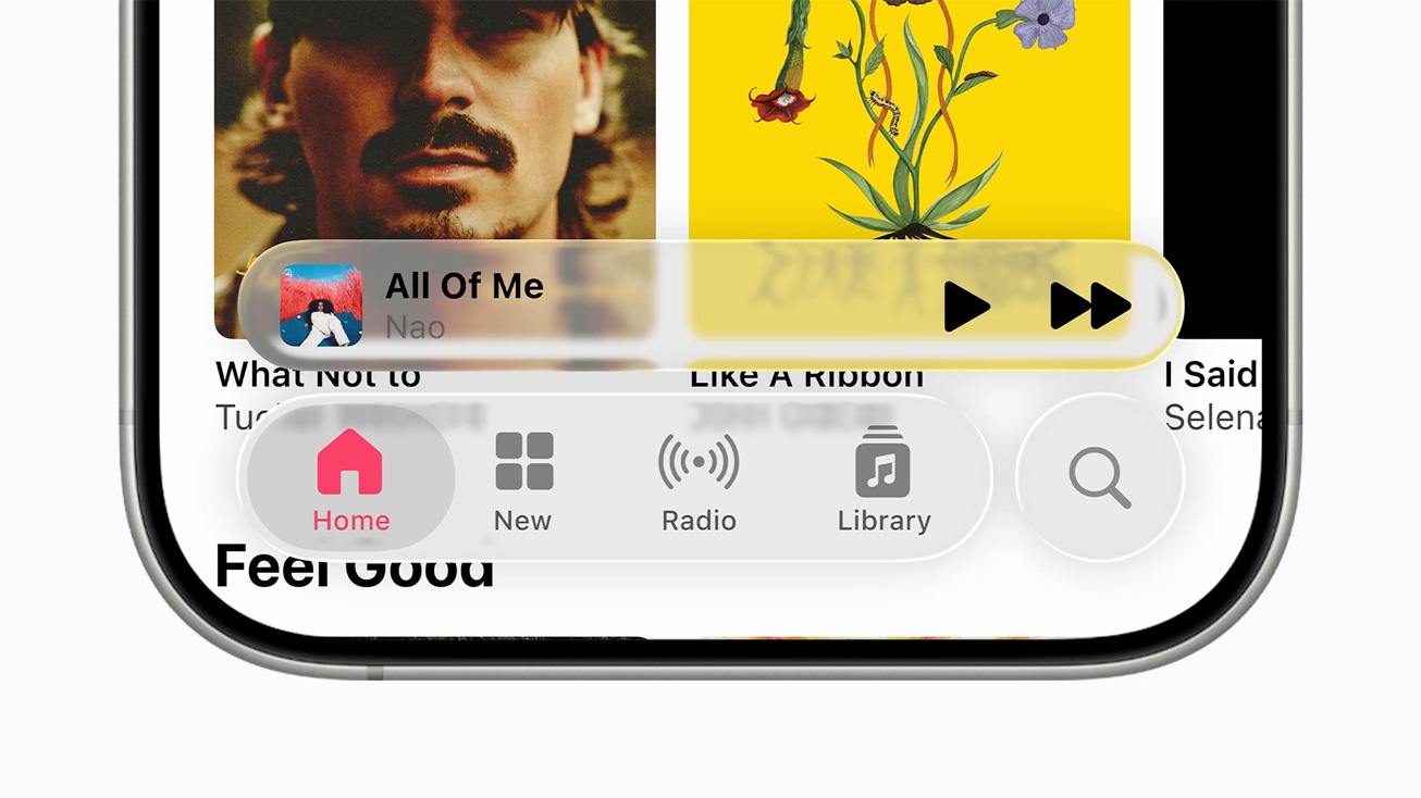 Novo visual Liquid Glass no iOS 26 mostrando elementos da UI translúcidos